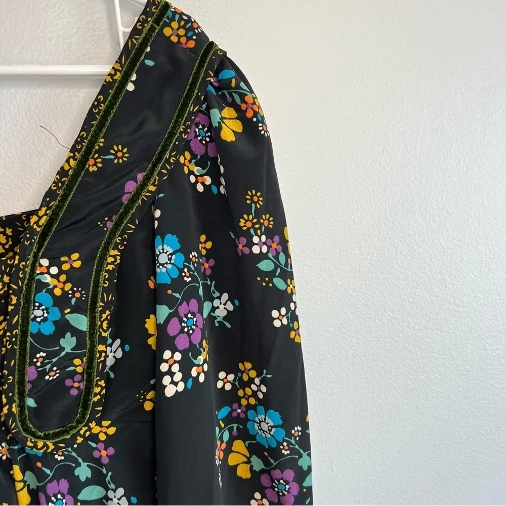 TRF Bell Sleeve Square Neck Floral Print Black Midi Dress Sz M Country Culture - Picture 5 of 16